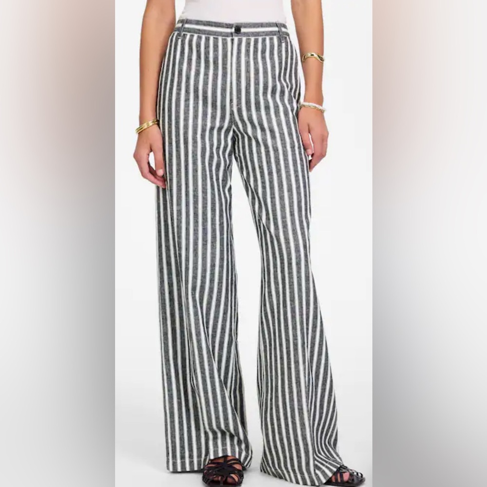NWT Madewell Navy/White Striped Zoe Relaxed Wide Pants Sz 2 - Picture 2 of 5